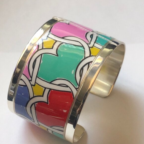 Brighton Multicolor Enamel Cuff Bracelet - Pink, Teal, Red, Yellow, Blue - Picture 2 of 6